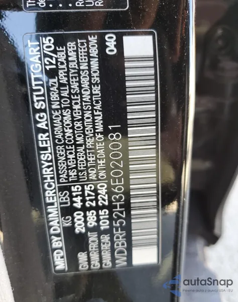 2006 Mercedes-Benz C 230 from USA, damaged, VIN WDBRF52H36E020081